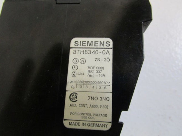 SIEMENS CONTACT 24V RELAY 3TH8346-0A UNMP