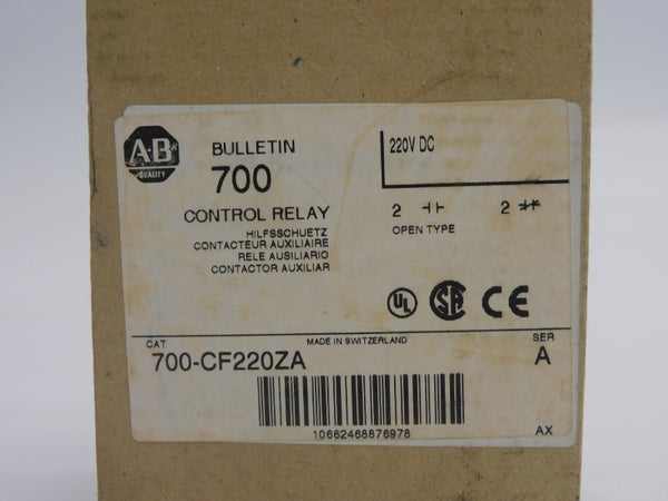 ALLEN BRADLEY 700-CF220ZA SER. A 220VDC 20A (BR/WH) NSMP