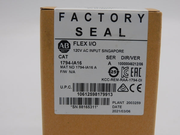ALLEN BRADLEY 1794-IA16 SER. A VER. 06 120VAC DATE: 2021 NSFS
