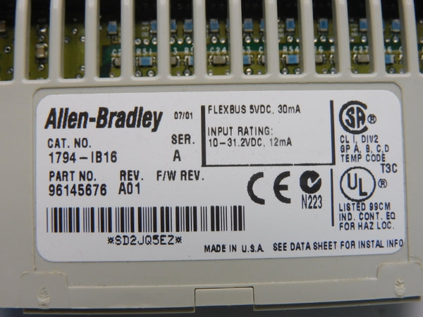 ALLEN BRADLEY 1794-IB16 SER. A REV. A01 10-31.2VDC NSNP