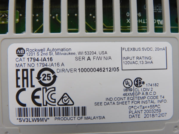 ALLEN BRADLEY 1794-IA16 SER. A VER. 05 120VAC NSMP