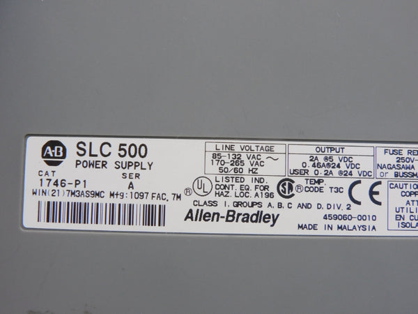 ALLEN BRADLEY 1746-P1 SER. A 170-265VAC 2A (NO DOOR) UNMP