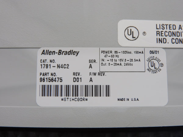 ALLEN BRADLEY 1791-N4C2 SER. A F/W A REV. D01 85-132VAC UNMP