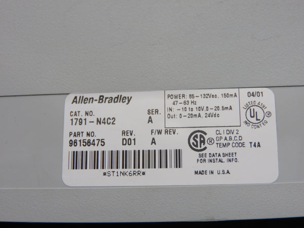 ALLEN BRADLEY 1791-N4C2 SER. A F/W A REV. D01 85-132VAC NSNP