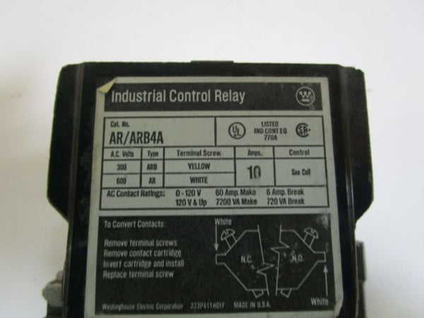 WESTINGHOUSE CONTROL RELAY AR/ARB4A UNMP