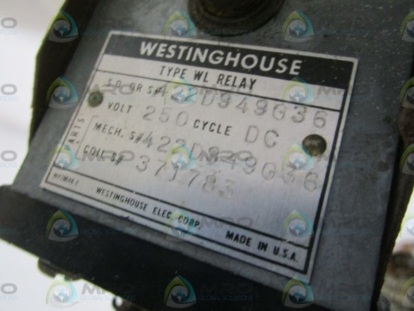 WESTINGHOUSE TYPE WL RELAY 422D949G36 UNMP