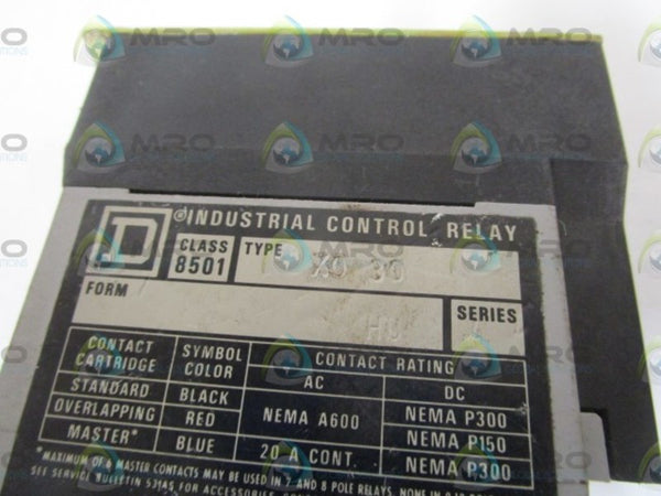 SQUARE D CONTROL RELAY 8501-X030 UNMP