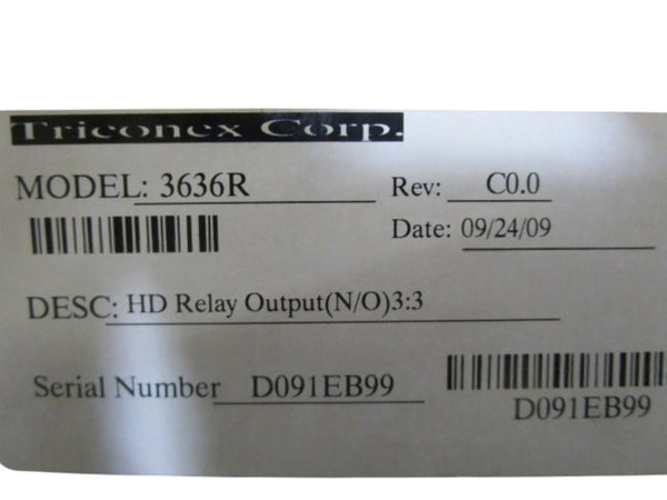 TRICONEX CORP. OUTPUT MODULE RELAY 3636R NSMP