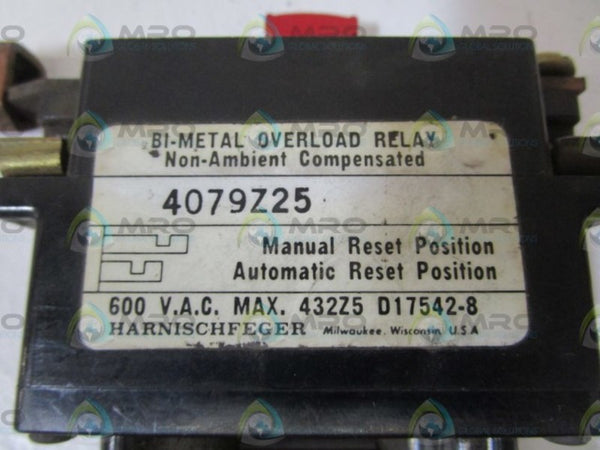 HARNISCHFEGER OVERLOAD RELAY 4079Z25 NSNP