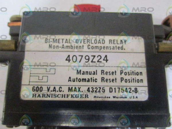 HARNISCHFEGER OVERLOAD RELAY 4079Z24 NSNP
