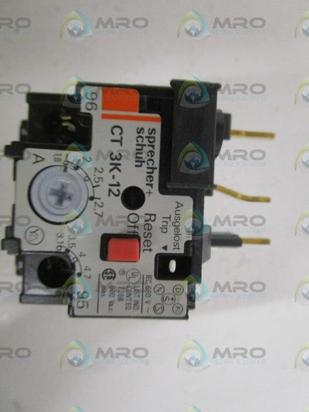 SPRECHER+SCHUH 1.8-2.7A THERMAL OVERLOAD RELAY CT3K-2.7 NSMP