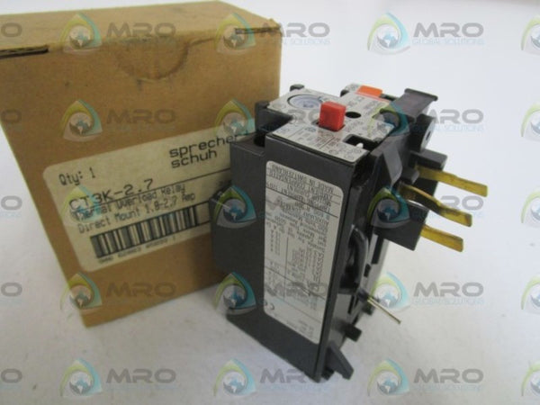 SPRECHER+SCHUH 1.8-2.7A THERMAL OVERLOAD RELAY CT3K-2.7 NSMP