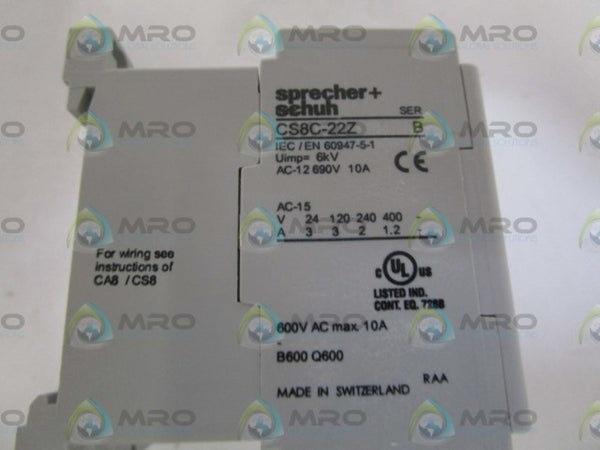 SPRECHER+SCHUH 12VDC CONTROL RELAY CS8C-22Z-12D SER. B NSMP