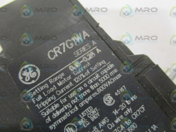 GENERAL ELECTRIC CR7G1WA OVERLOAD RELAY 0,16-0,26A UNMP