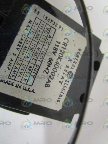 GENERAL ELECTRIC CR120K40002AB HI-FIDELITY RELAY 115V (AS PICTURED) NSMP