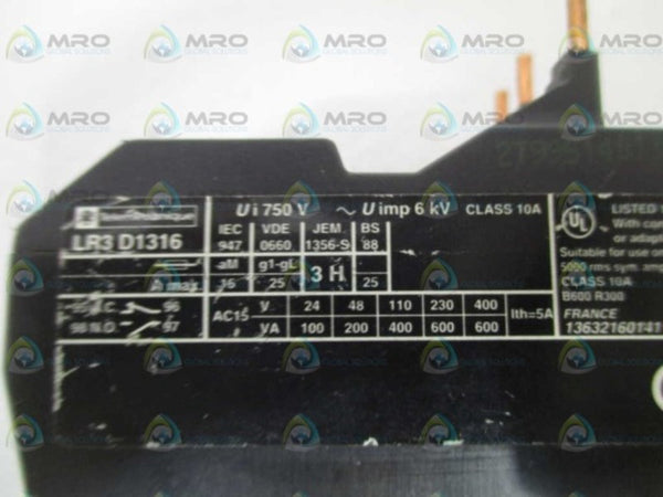 TELEMECANIQUE LR3D1316 OVERLOAD RELAY 6-13A UNMP