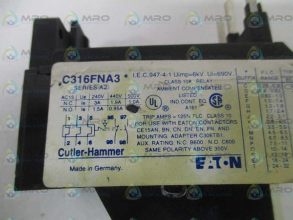 CUTLER HAMMER C316FNA3H OVERLOAD RELAY 1,7-2,4A UNMP