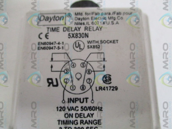 DAYTON 5X830N TIME DELAY RELAY 2-300 SEC. UNMP