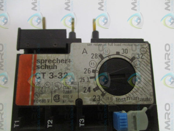 SPRECHER+SCHUH CT3-32 THERMAL OVERLOAD RELAY 23-32A UNMP