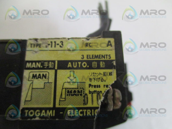 TOGAMI ELECTRIC T-11-3 OVERLOAD RELAY 1.8-2.8A (AS PICTURED) UNMP