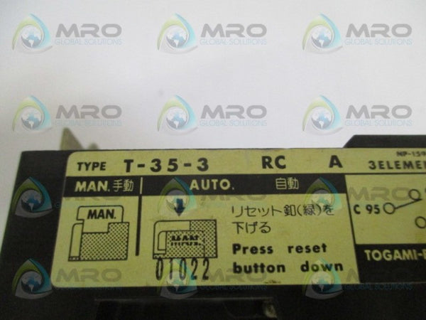TOGAMI ELECTRIC T-35-3 THERMAL OVERLOAD RELAY 18-25A (AS PICTURED) UNMP