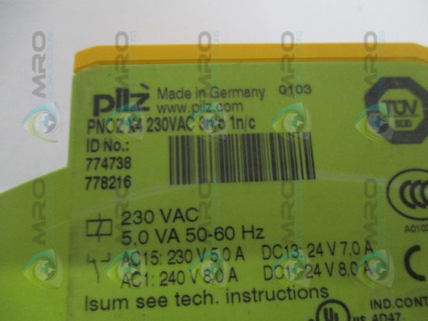 PILZ PNOZ-X4-230VAC-3N/O-1N/C SAFETY RELAY UNMP