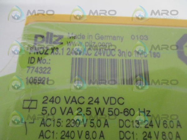 PILZ PNOZX3.1240VAC24VDC3n/o1n/c1so SAFETY RELAY  NSMP