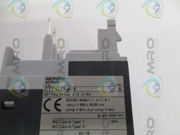 SPRECHER+SCHUH CT7N-23-A16 THERMAL OVERLOAD RELAY 0.1-0.16A  NSMP