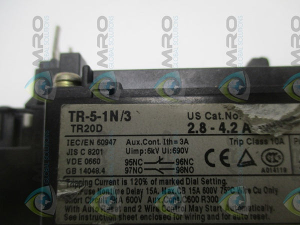 FUJI ELECTRIC TR-5-1N/3 TR20D THERMAL OVERLOAD RELAY 2.8-4.2A UNMP
