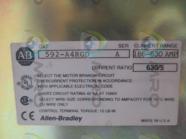 ALLEN BRADLEY 592-A4RGD SER. A TRANSFORMER/OVERLOAD RELAY 186-630A  UNMP