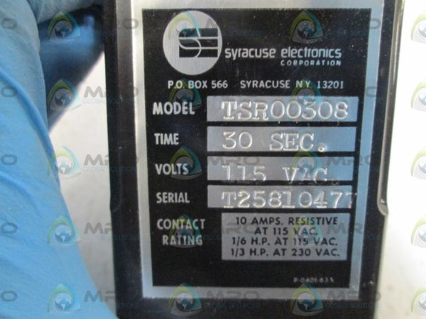 SYRACUSE ELEC. TIME DELAY RELAY 30SEC. 115VAC TSR00308 UNMP