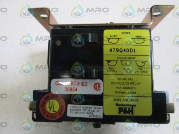 HARNISCHFEGER P&H THERMAL OVERLOAD RELAY 479Q40D1 NSNP