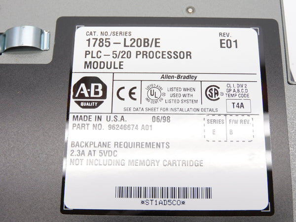 ALLEN BRADLEY 1785-L20B SER. E F/W B 5VDC 2.3A NSMP