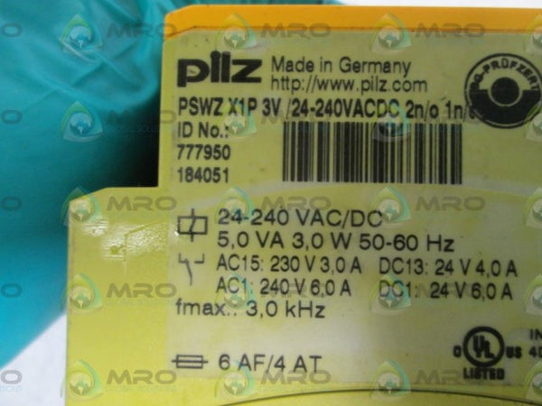 PILZ SAFETY RELAY PSWZX1P3V/24-240VACDC2N/O1N/C2SO UNMP