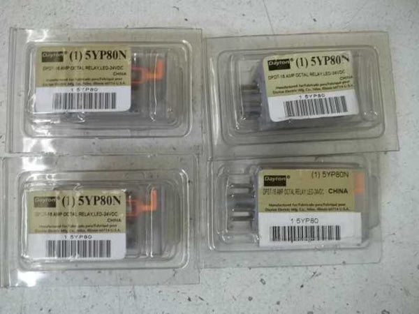 LOT OF 4 DAYTON 5YP80N DPDT-16AMP OCTAL RELAY, LED-24VDC ORIGINAL PACKAGE