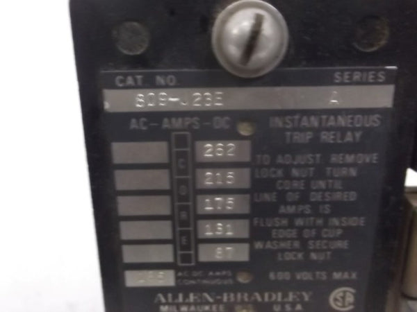 ALLEN BRADLEY 809-J23E SER. A RELAY 87AMP 1P UNMP
