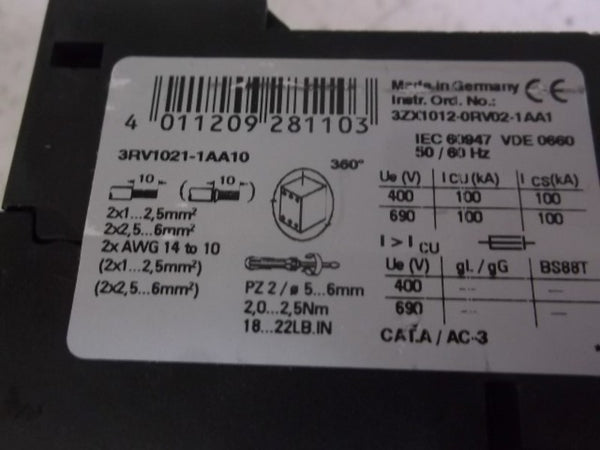 SIEMENS 3RV1021-1AA10 OVERLOAD RELAY (AS PICTURED) NSNP