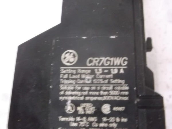 GENERAL ELECTRIC CR7G1WG OVERLOAD RELAY 1.3-1.9A UNMP
