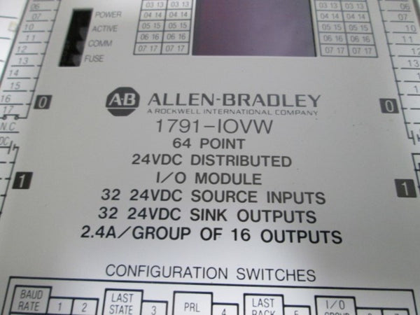 ALLEN BRADLEY 1791-IOVW SER. A I/O MODULE 64 POINT 24VDC NSMP