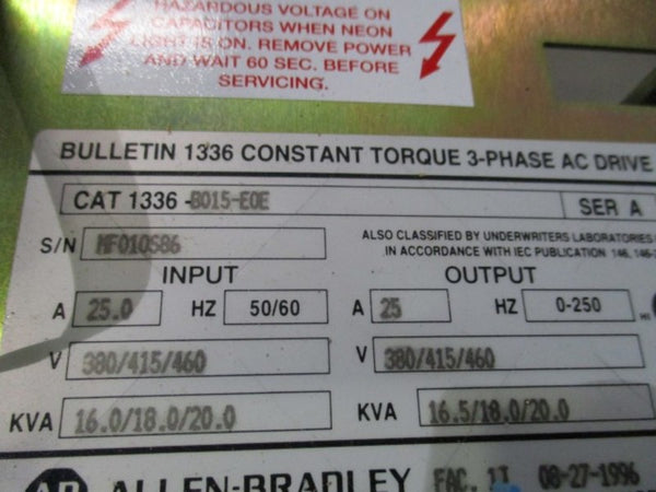 ALLEN BRADLEY 1336-B015-EOE SER. A AC DRIVE UNMP