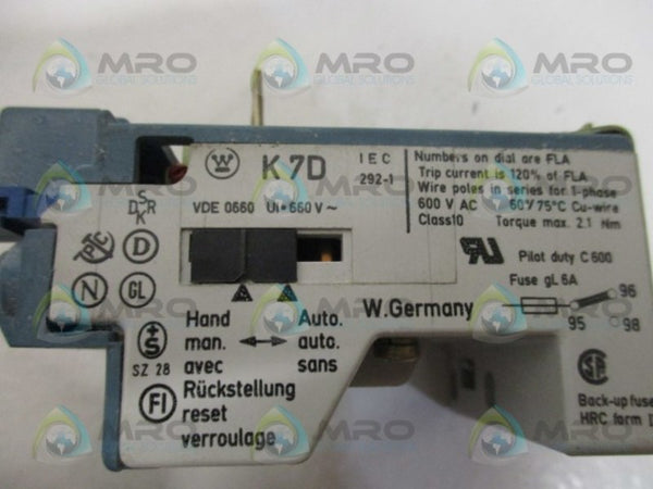 WESTINGHOUSE K7D2.2 OVERLOAD RELAY 1.4-2.2A (AS PICTURED) UNMP