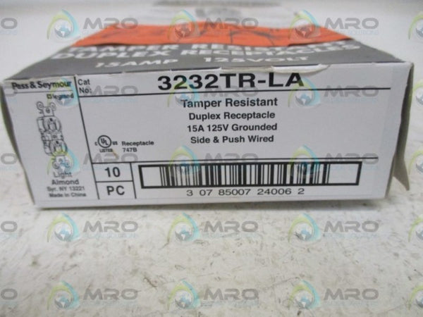LOT OF 10 PASS & SEYMOUR 3232TR-LA DUPLEX RECEPTACLE NSMP