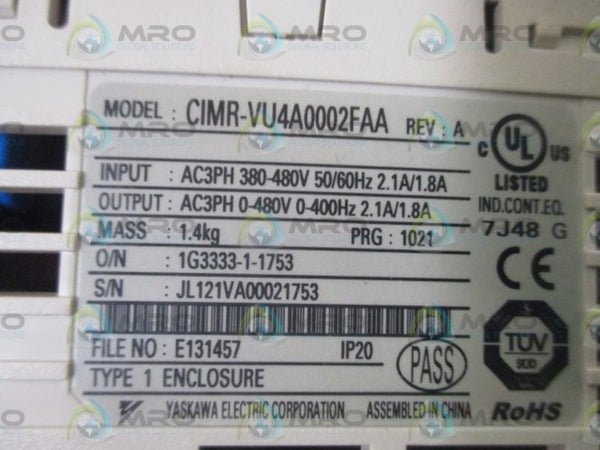 YASKAWA CIRM-VU4A0002FAA FREQUENCY DRIVE UNMP