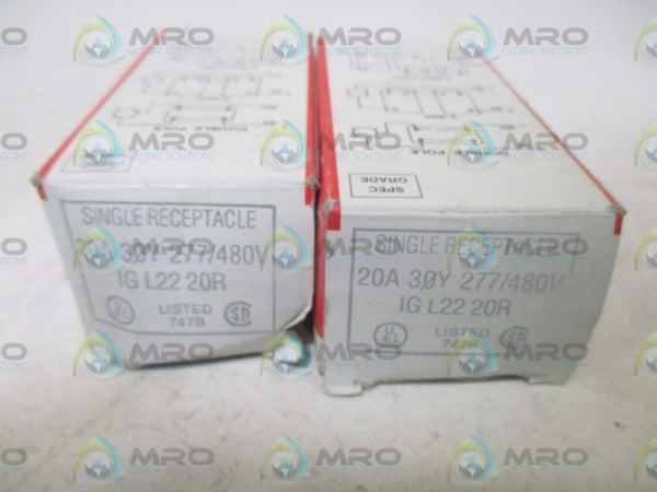 LOT OF 2 PASS & SEYMOUR IG L22 20R SINGLE RECEPTACLE NSMP
