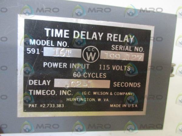 G.C. WILSON & COMPANY 591-16T TIME DELAY RELAY UNMP