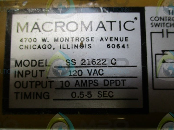 MACROMATIC SS-21622-C TIME DELAY RELAY .5-5.0 SECONDS UNMP
