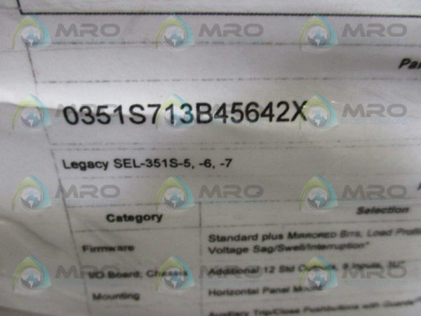 SEL SEL-351S 0351S713B45642X RELAY METER CONTROL NSMP