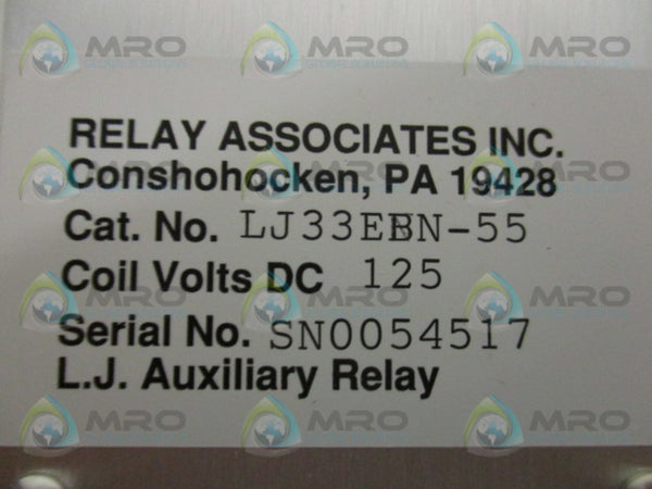 RELAY ASSOCIATES LJ33EBN-55 AUXILIARY RELAY UNMP