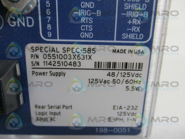 SEL SEL-551 0551003X631X OVERCURRENT RELAY RECLOSING RELAY NSMP