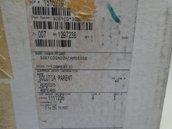 ROSEMOUNT 3051CD2A22A1AM5E5S8 10.5-55VDC 720PSI 0-250INH2O NSMP